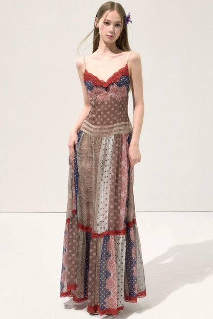 Retro Print Patchwork Dress