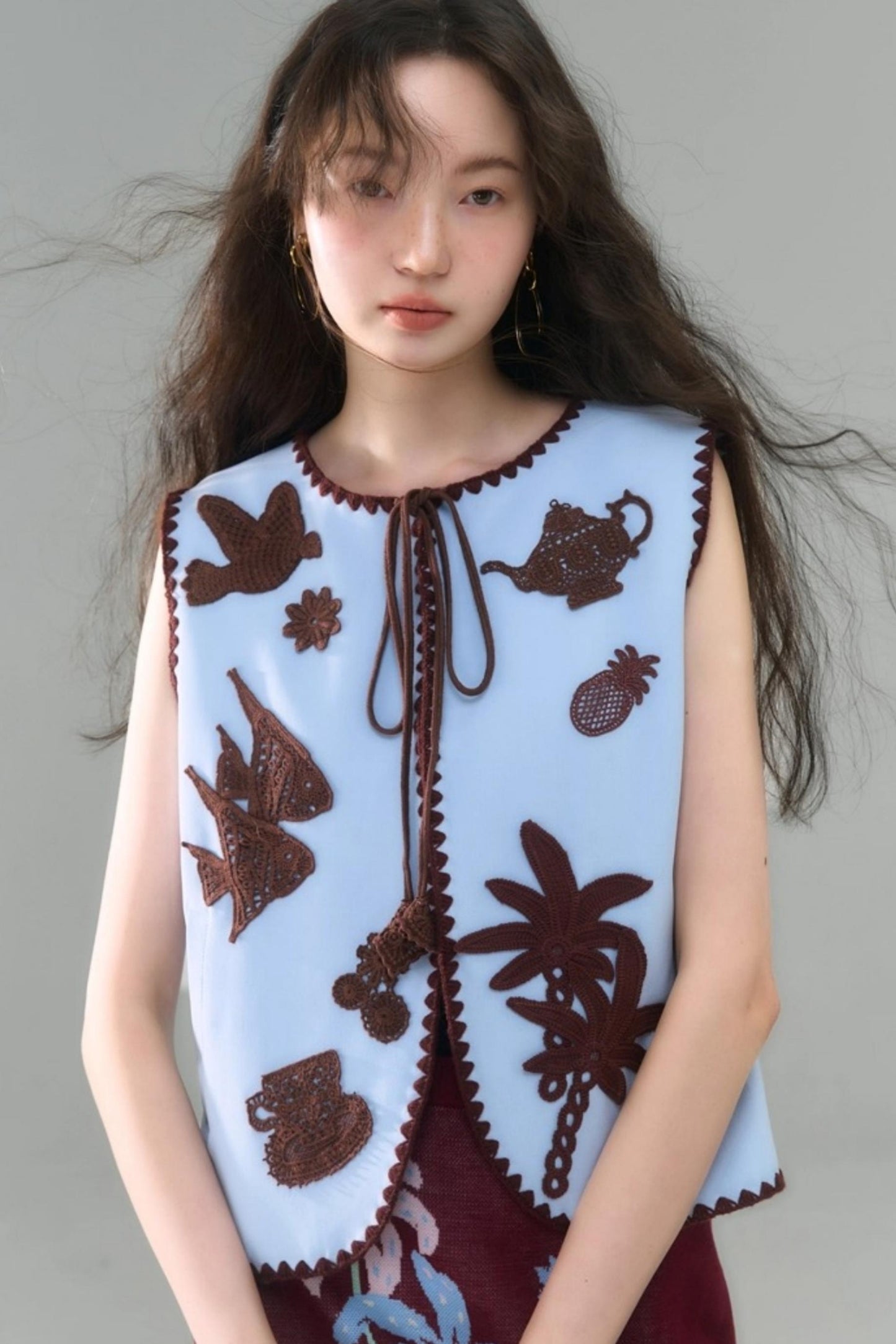 Island Tea Flower Embroidered Top & Skirt Set-Up