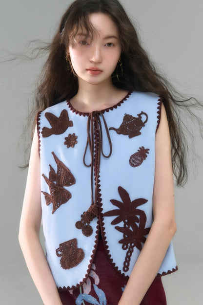 Island Tea Flower Embroidered Top & Skirt Set-Up