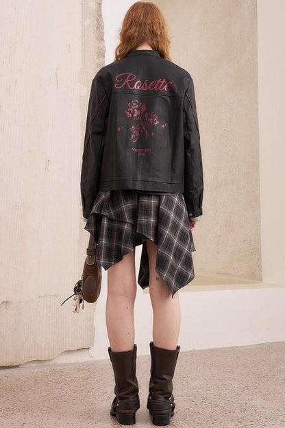 Rose Embroidered Leather Jacket