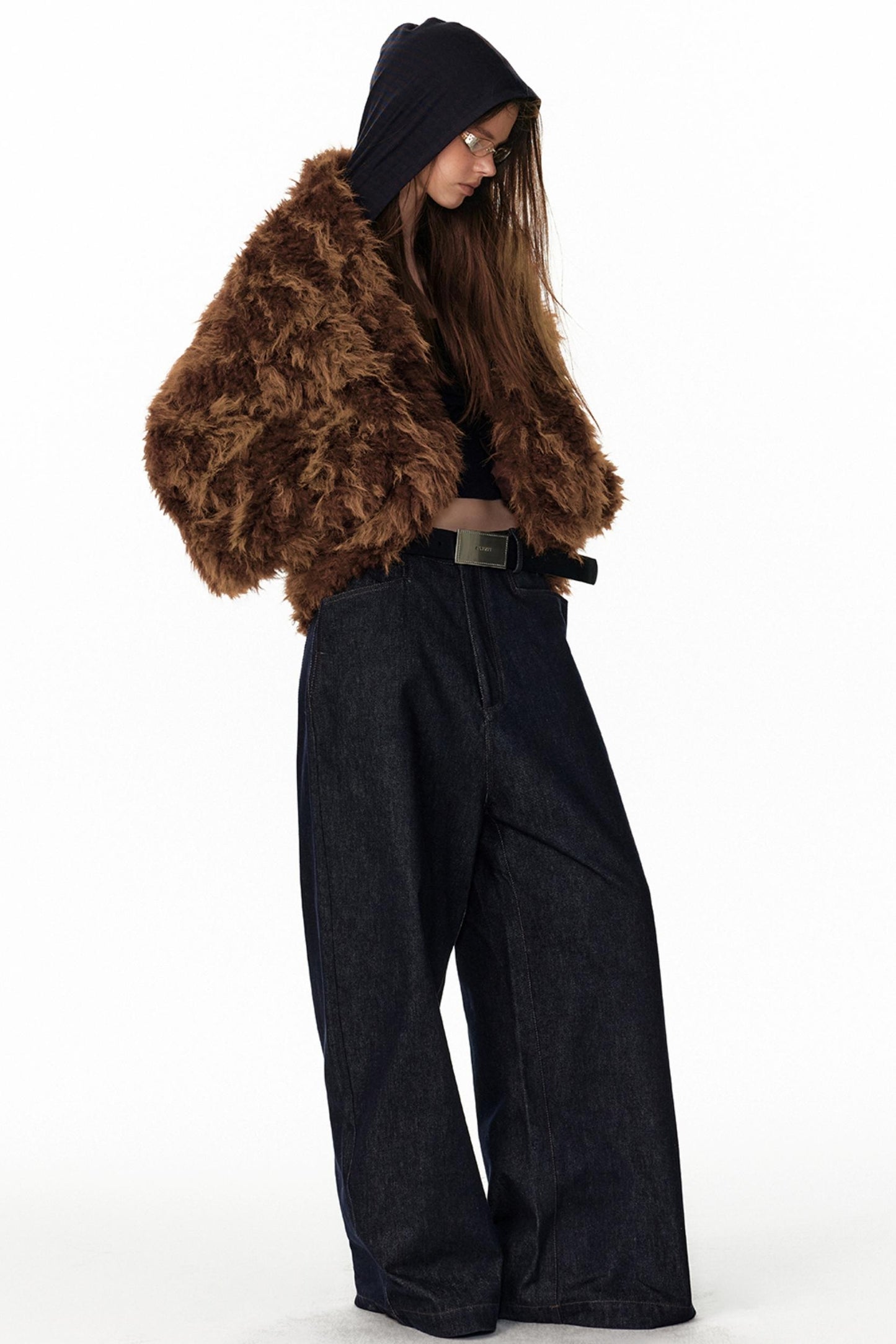 Floral Silhouette Faux Fur Coat