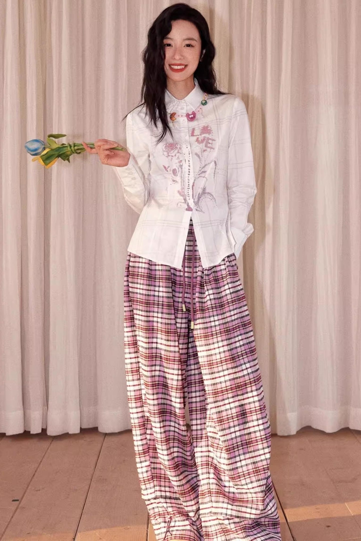 Flower Grid Print Shirt