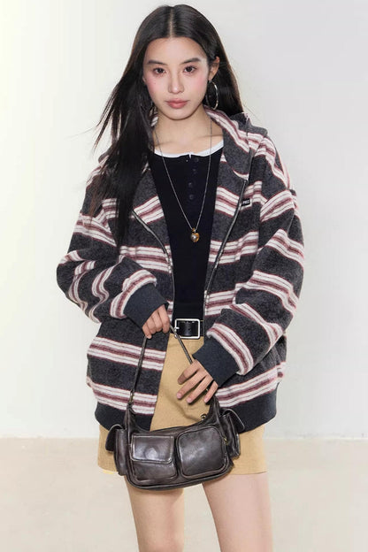 Gestreifte Kapuzen-Cardigan-Jacke