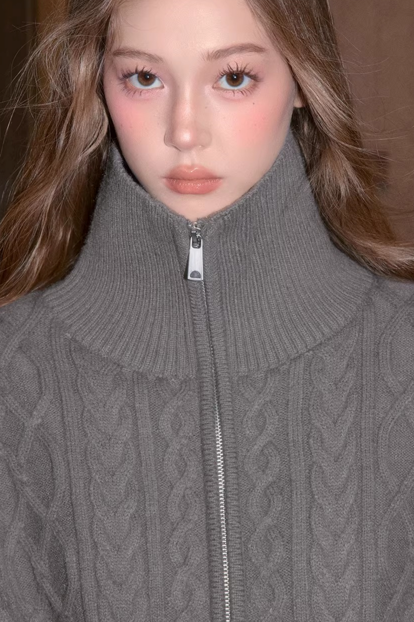 Cable Knit Fleece Sweater Jacket