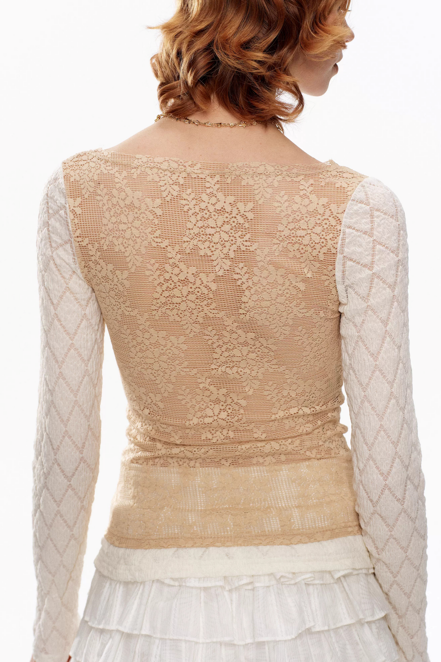 Beige Lace Knit Top