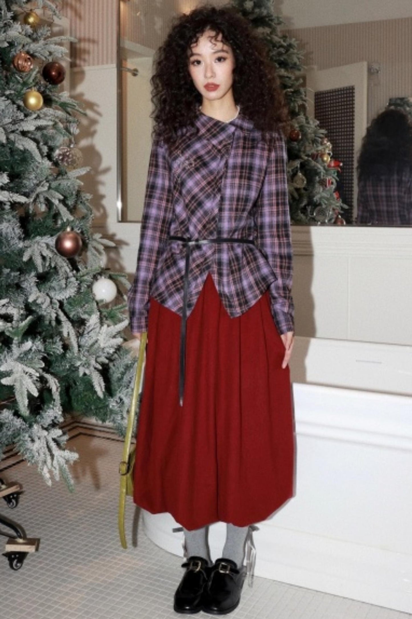 Brushed Plaid Lapel Shirt