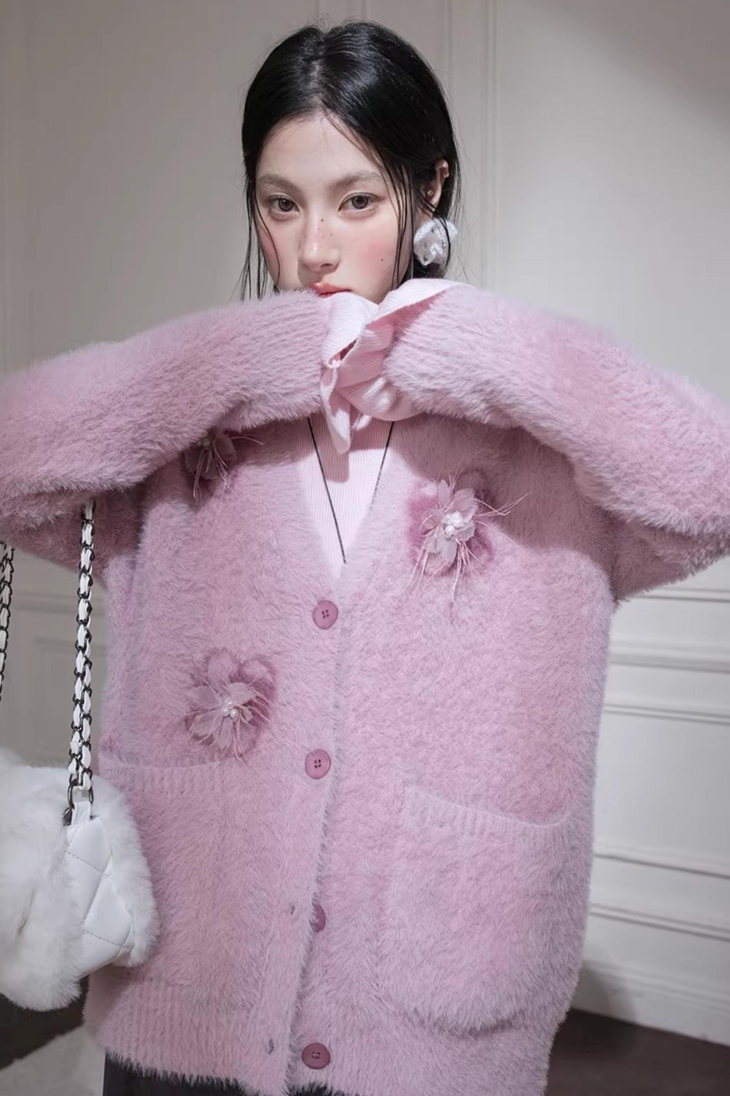 Human Pink Feder-Cardigan