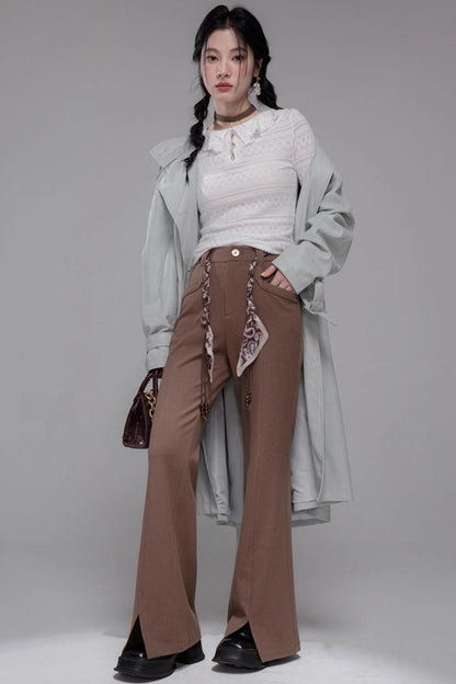 Silk Belted Bootcut Slacks