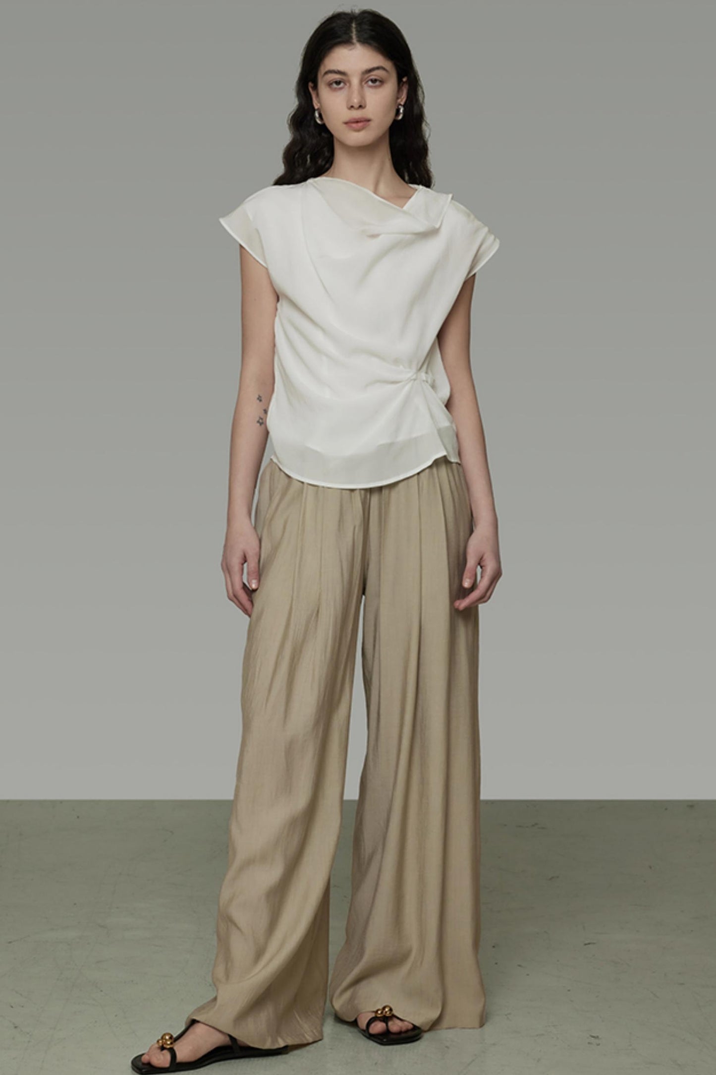 Irregular Neck White Blouse