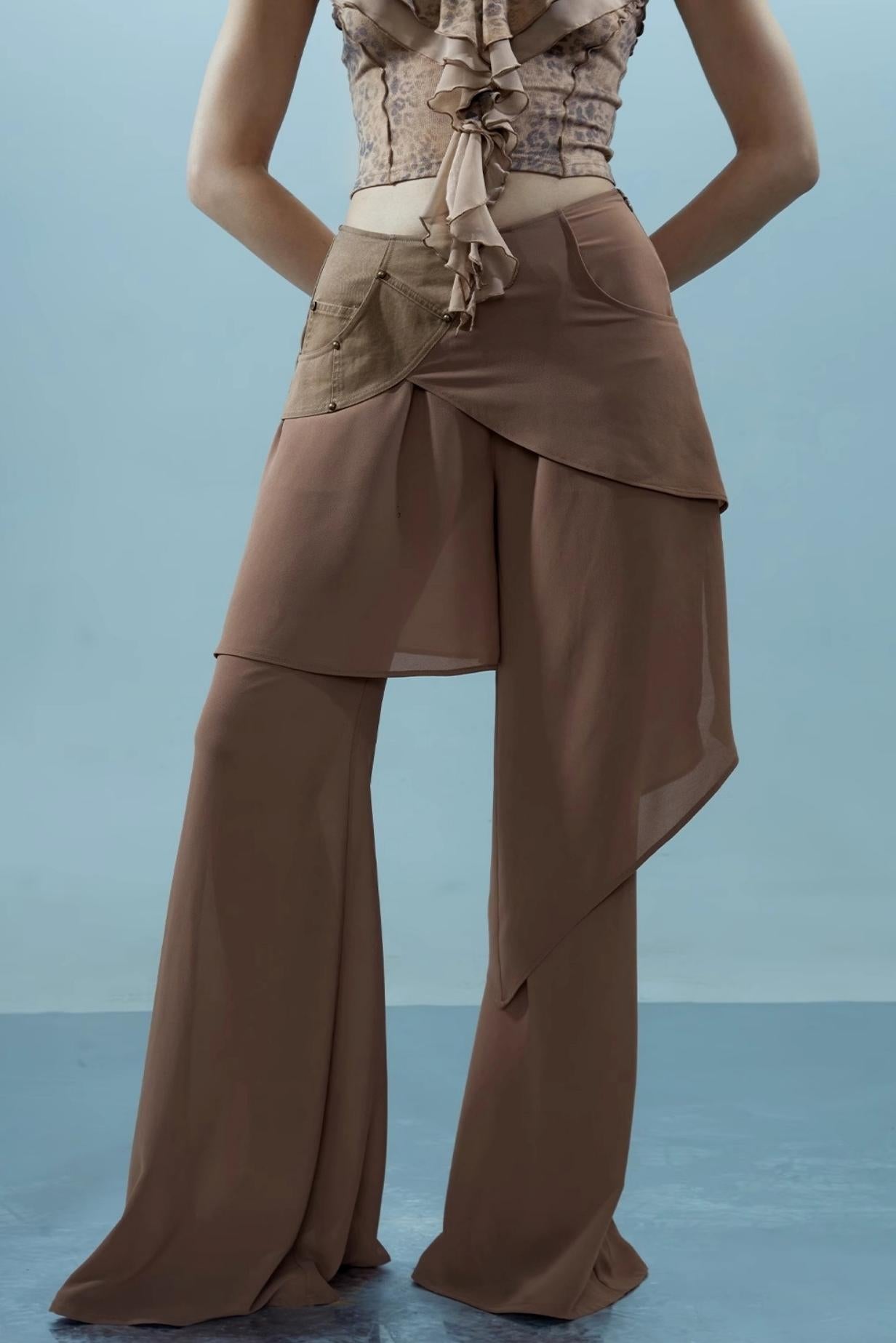 Layered Chiffon Windbreaker Pants