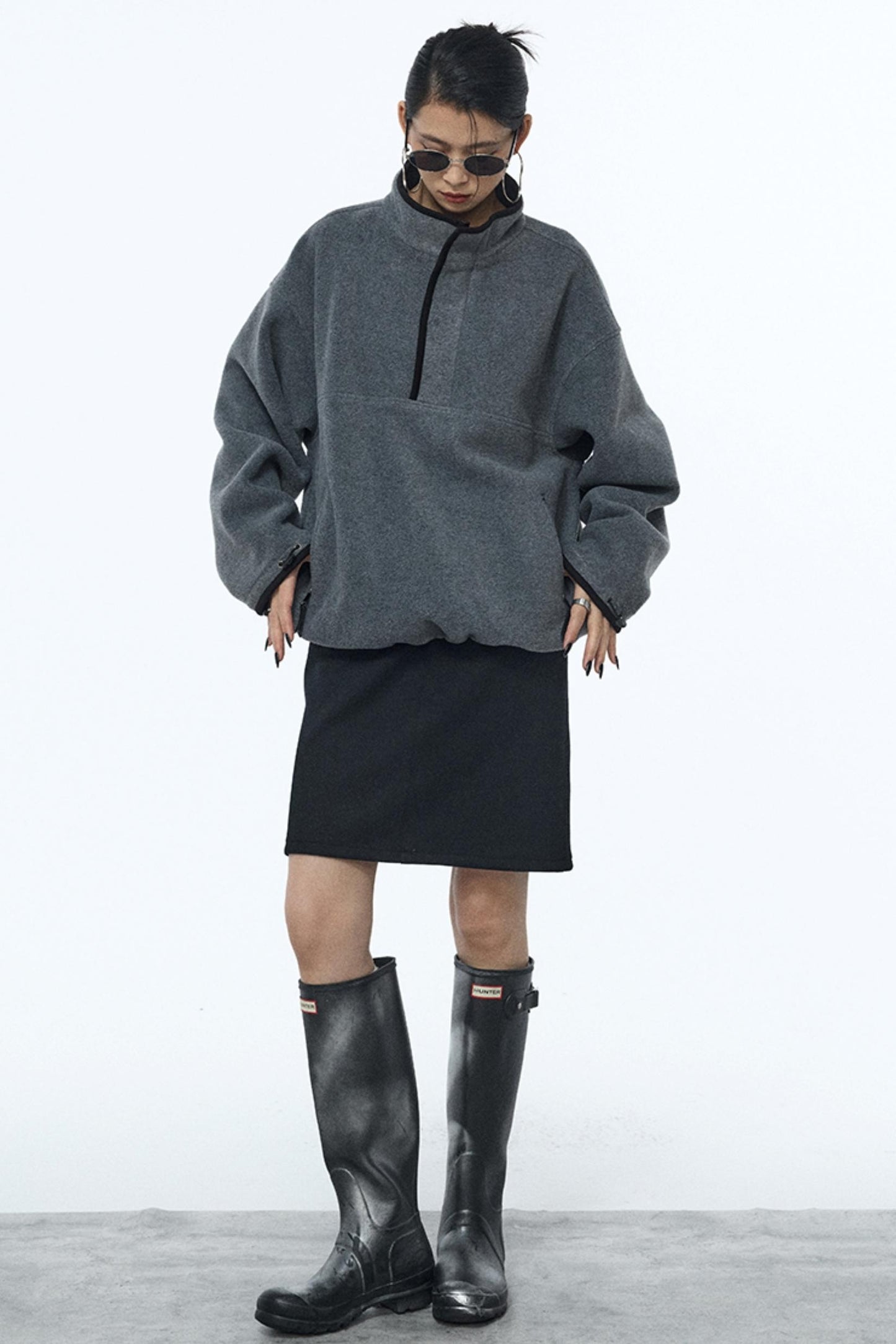 Black Elastic Waist Winter Skirt