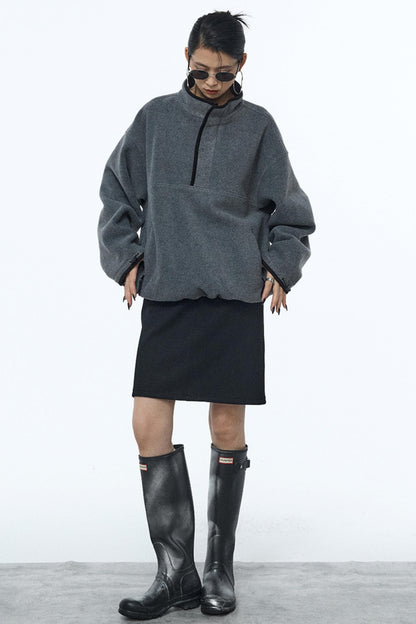 Black Elastic Waist Winter Skirt