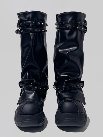 Metal Rivets High End Platform Long Boots