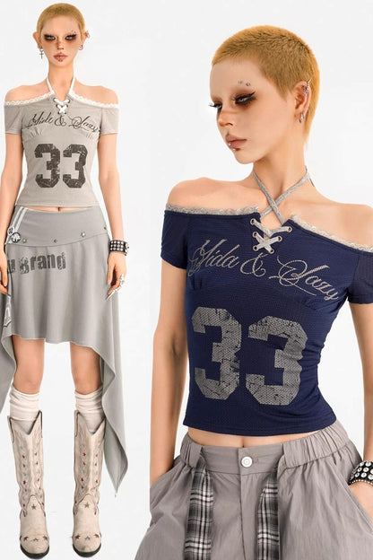 Off-Shoulder Halter T-Shirt
