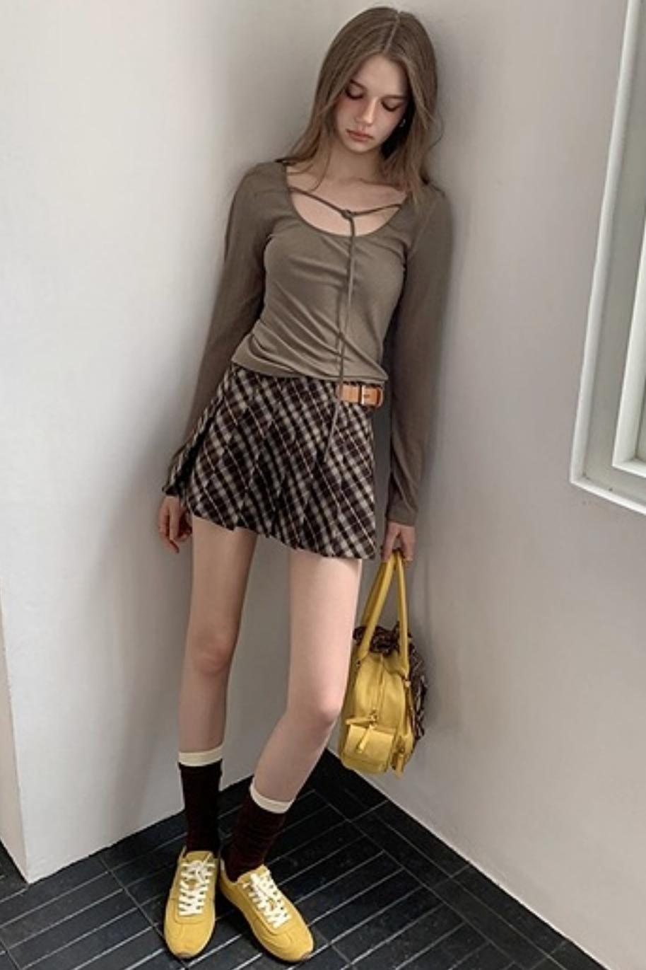 Vintage Plaid Waist Slimming Skirt