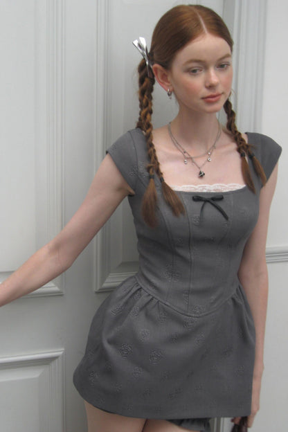 Gray Lace Bow Dress Set