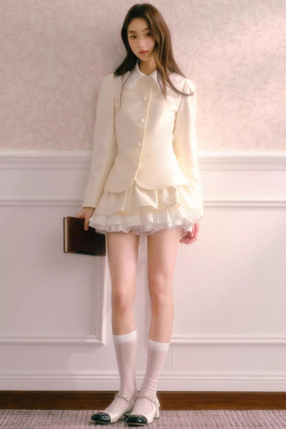 Satin Doll-Neck Jacket Set-Up