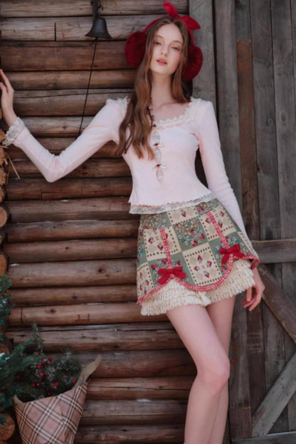 Berry Knit Lace Top Skirt Set-Up