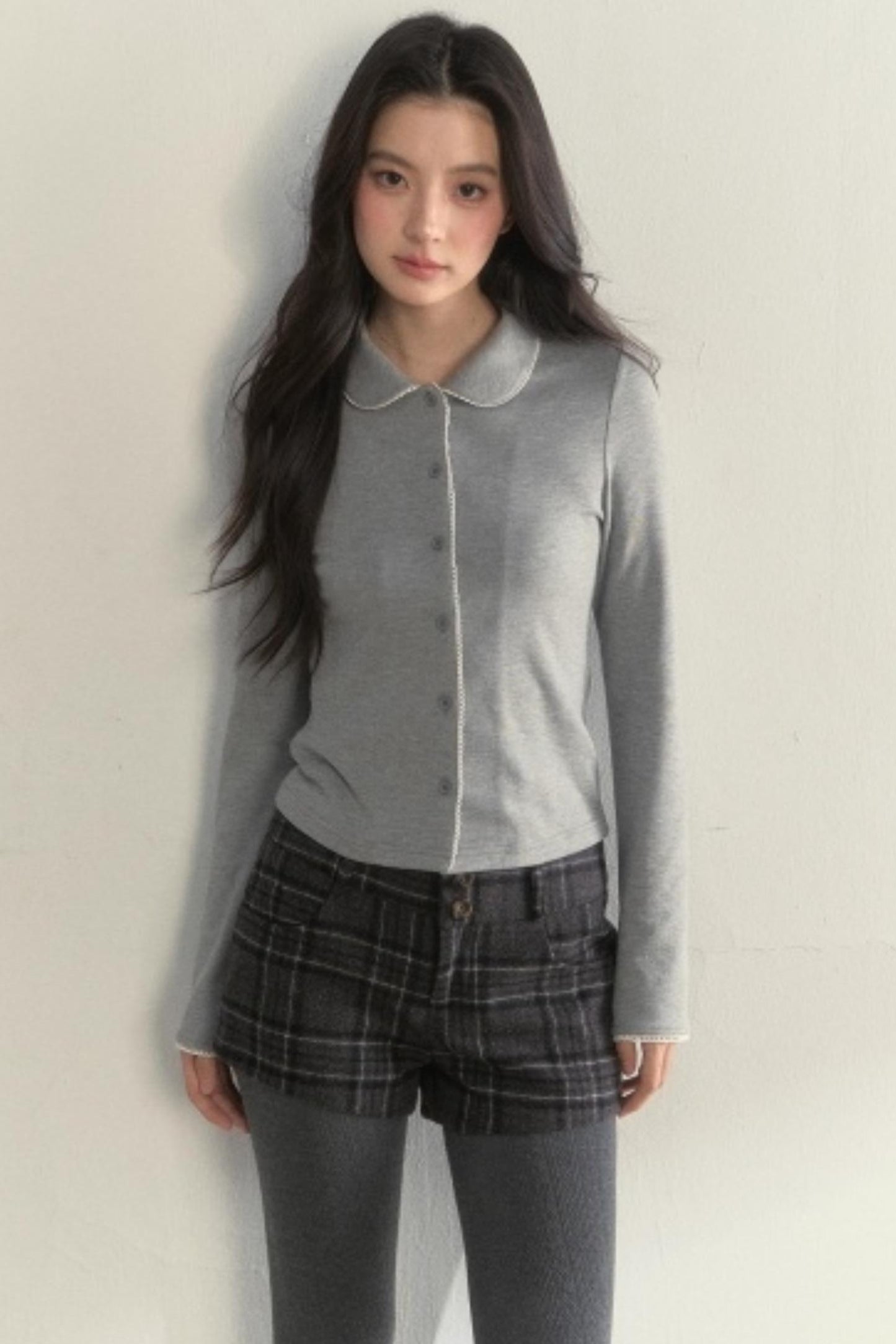 Pink and Gray Doll Collar Top