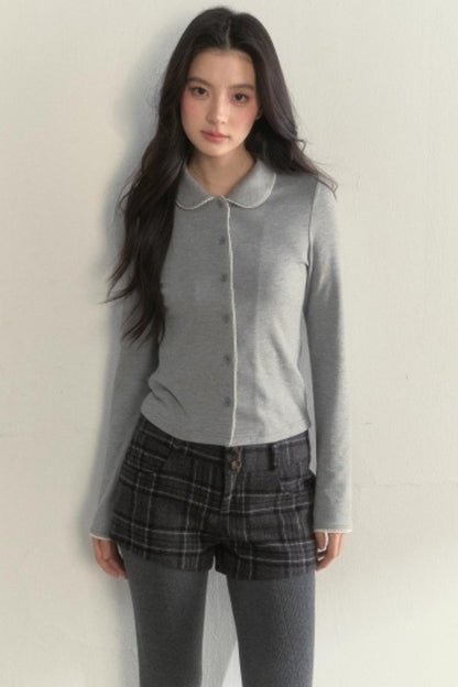 Pink and Gray Doll Collar Top