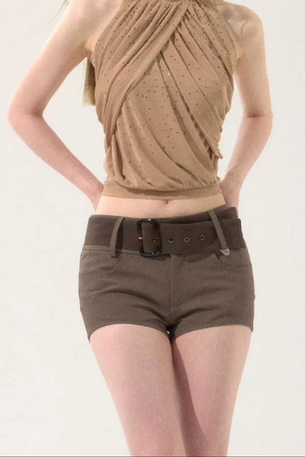 Retro Low-Waist Belted Shorts