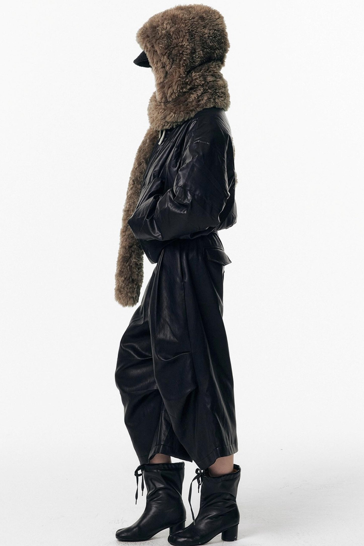 Irregular Pleated Leather Pants