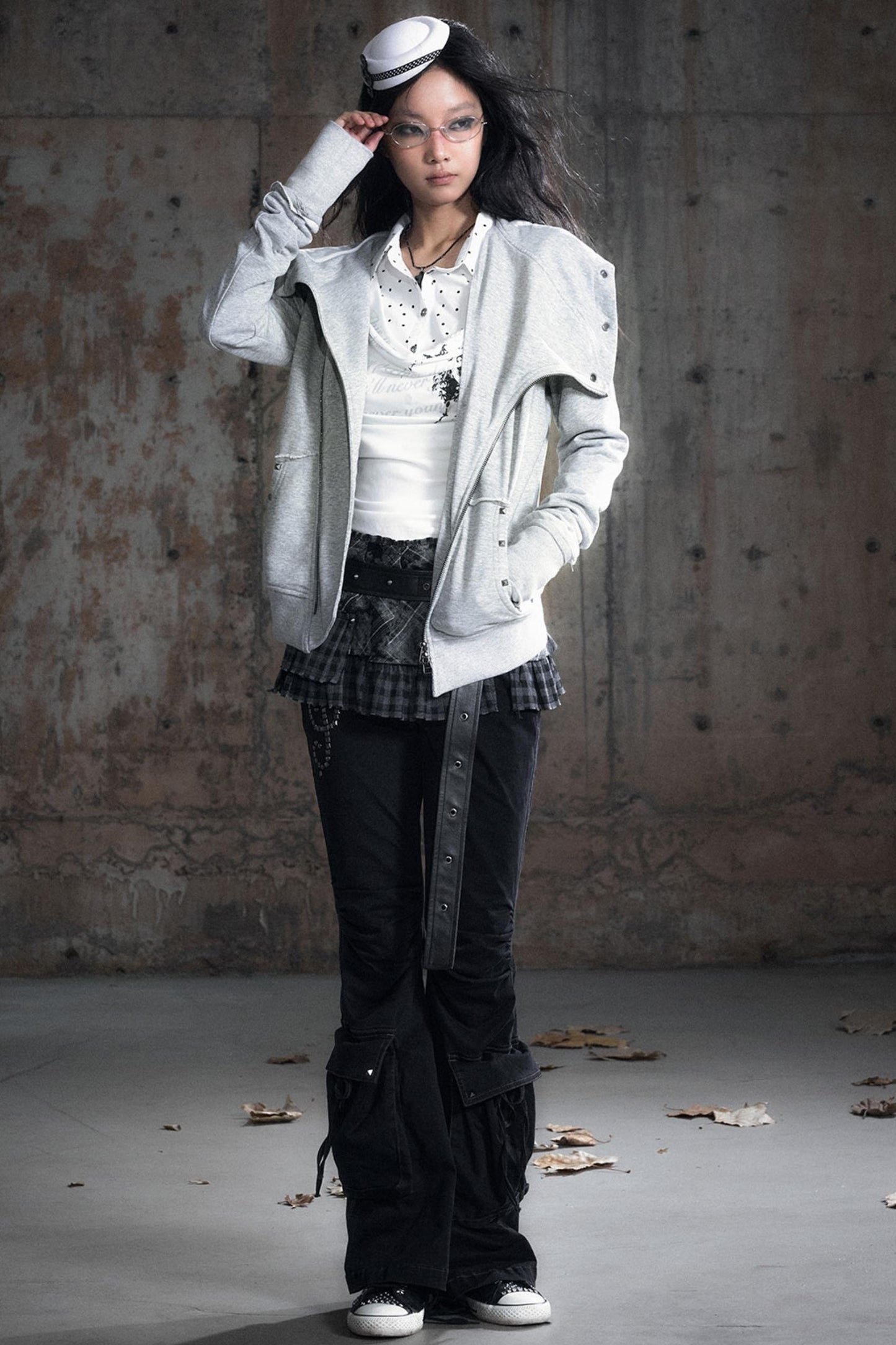 Deconstructed Lapel Sweatshirt Jacket