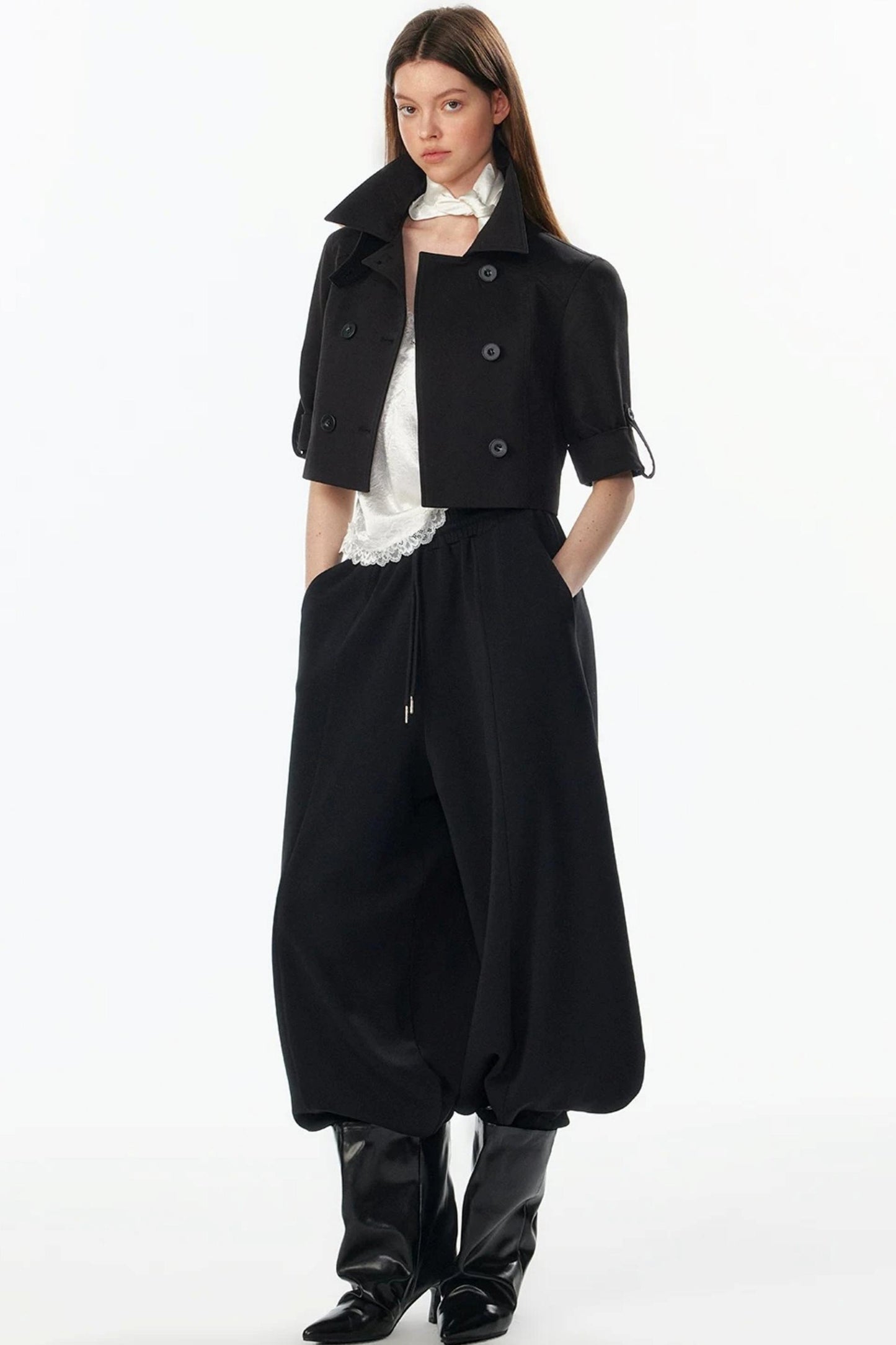 Cropped Convertible Collar Top