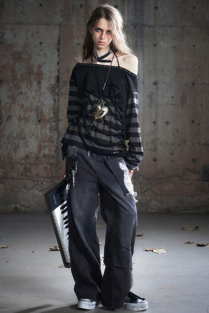 Double-Waist Patchwork Wide-Leg Pants