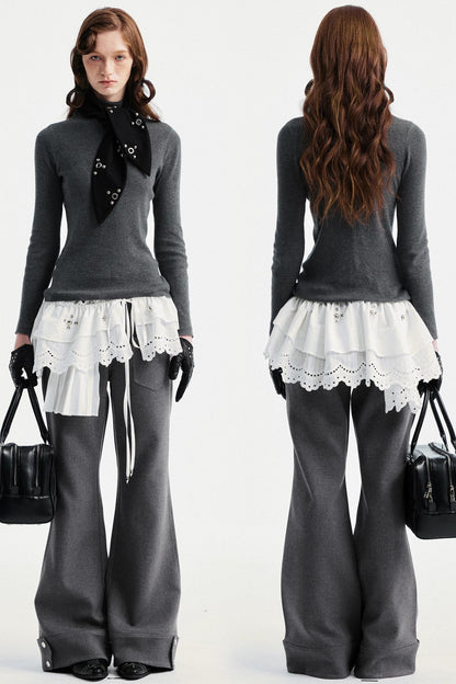 Gray Tapered Flared Pants