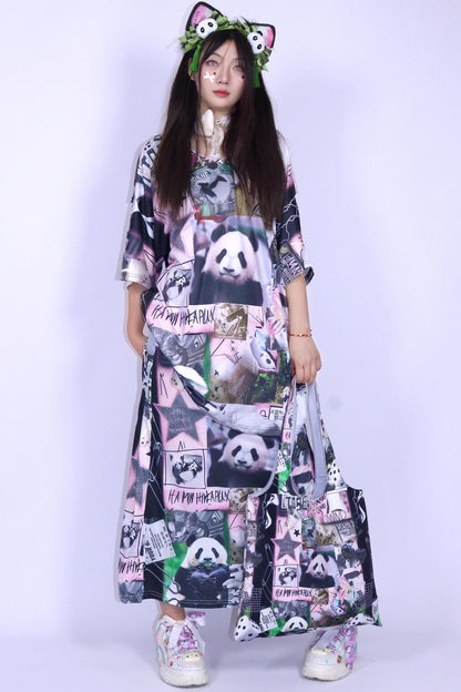 Panda Collage Long Skirt
