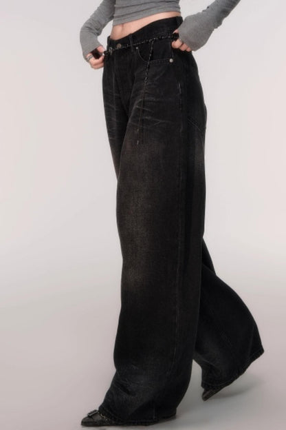 Washed High-Waisted Wide-Leg Jeans
