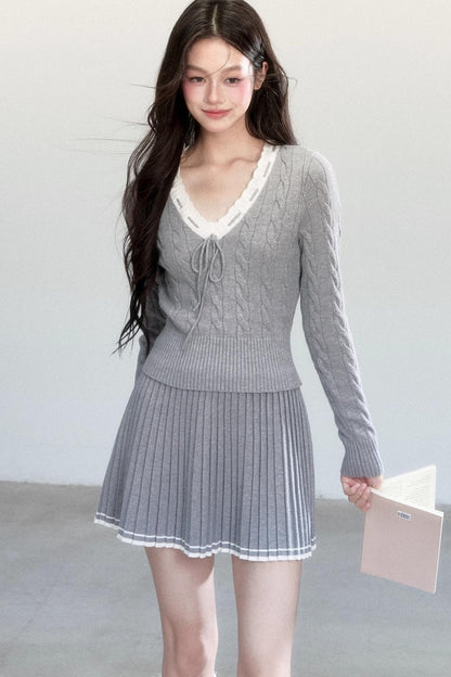 Retro Waist Skirt With Sweater Set-Up