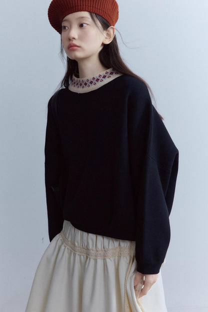 Black Wool Lace Collar Sweater
