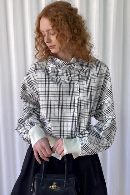 Checkered Pleated Collar Shirt