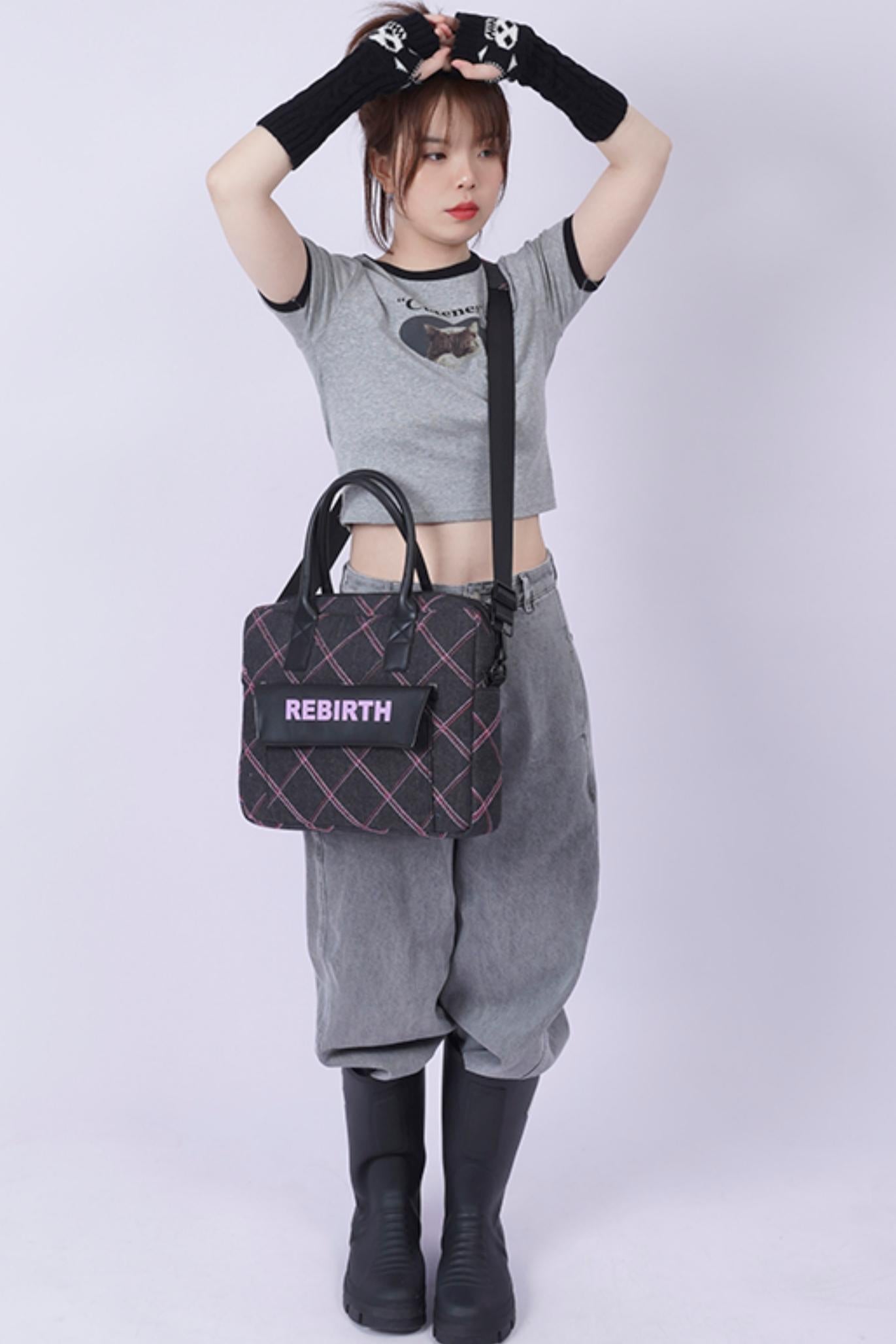 Plaid Denim Laptop Bag