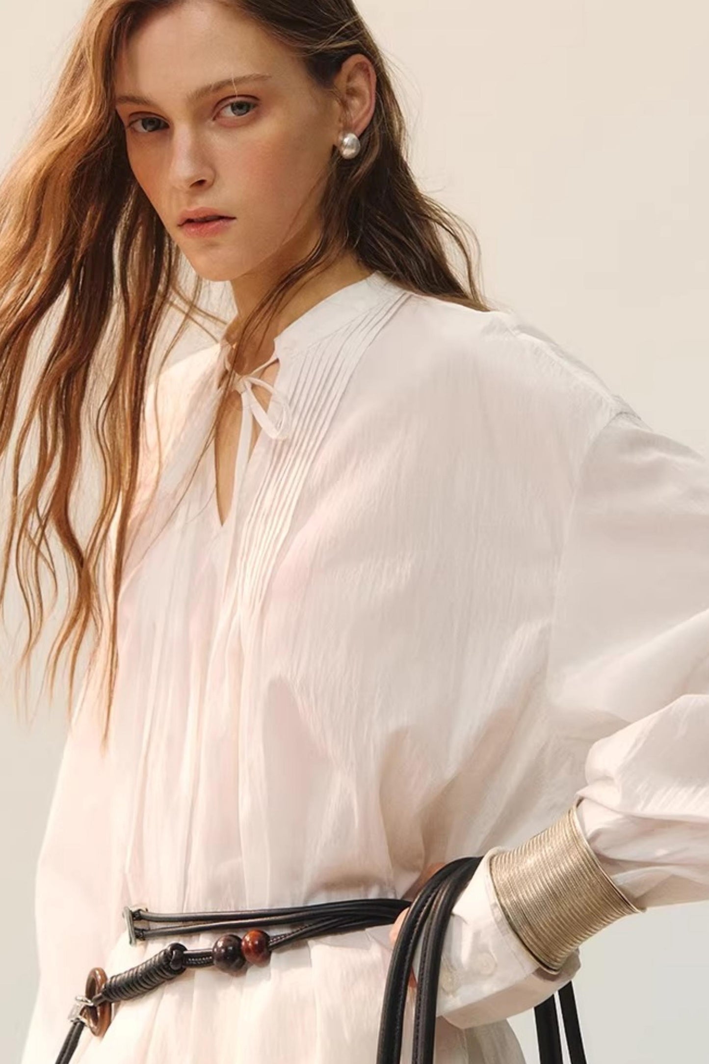 White Fluff Pleated Shirt