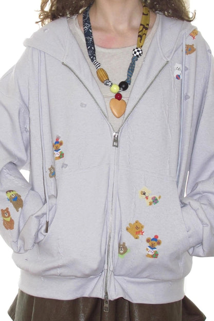 Ceramic Worn Craft Hooded Sweatshirt Coat