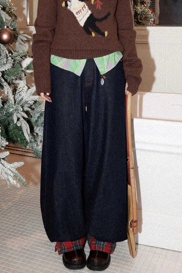 Patchwork Retro Denim Pants Set-Up
