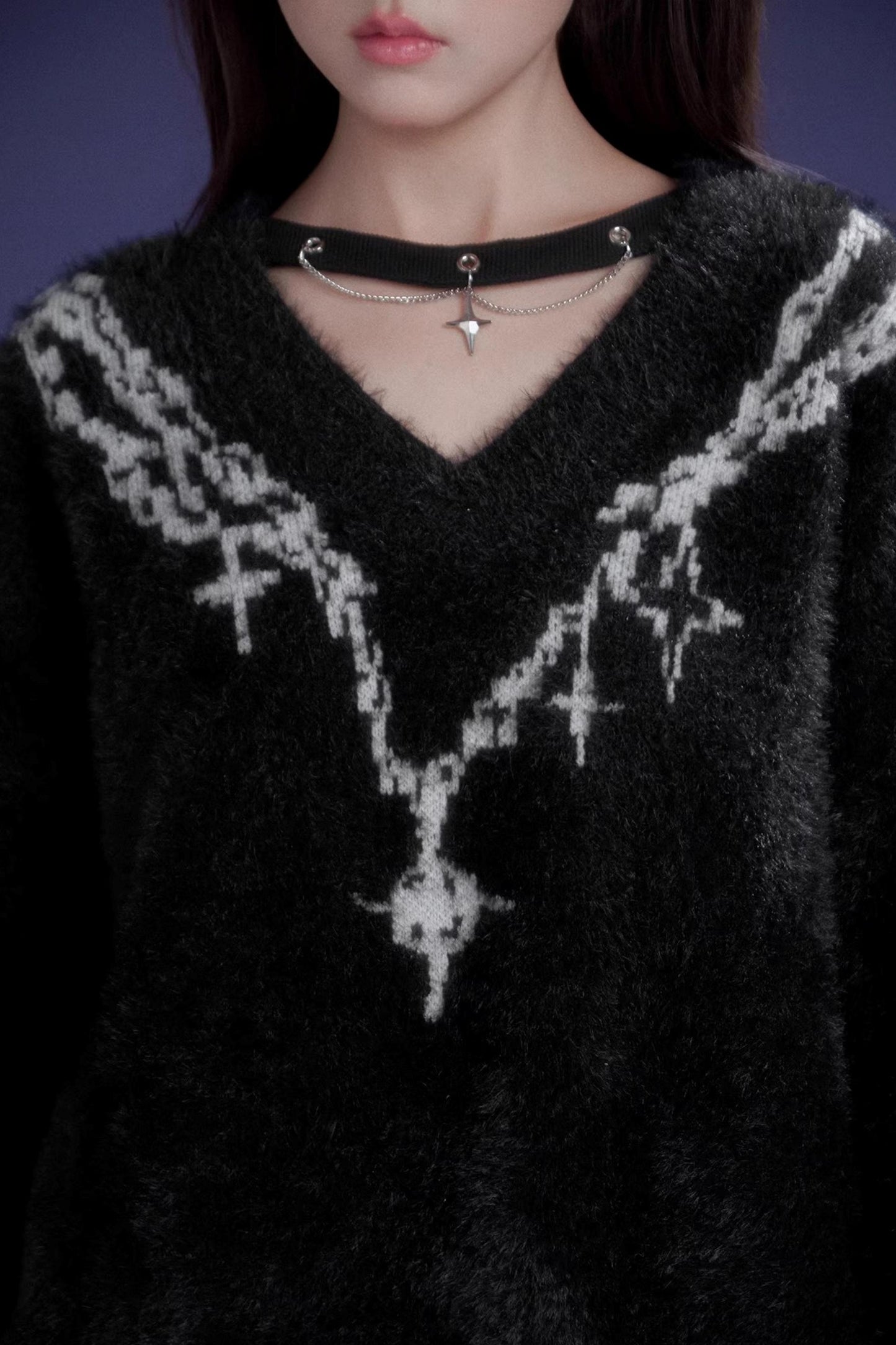 Dark Jacquard Choker Sweater