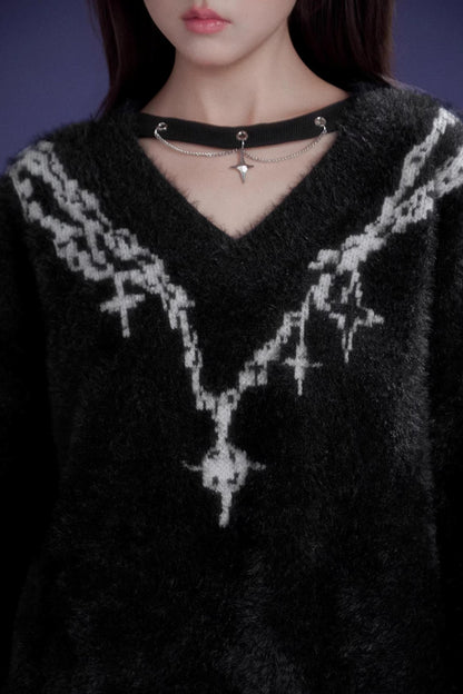 Dark Jacquard Choker Sweater