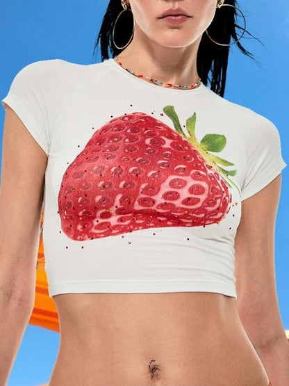 Summer Fruit Printed Tight Fit Short T-Shirt