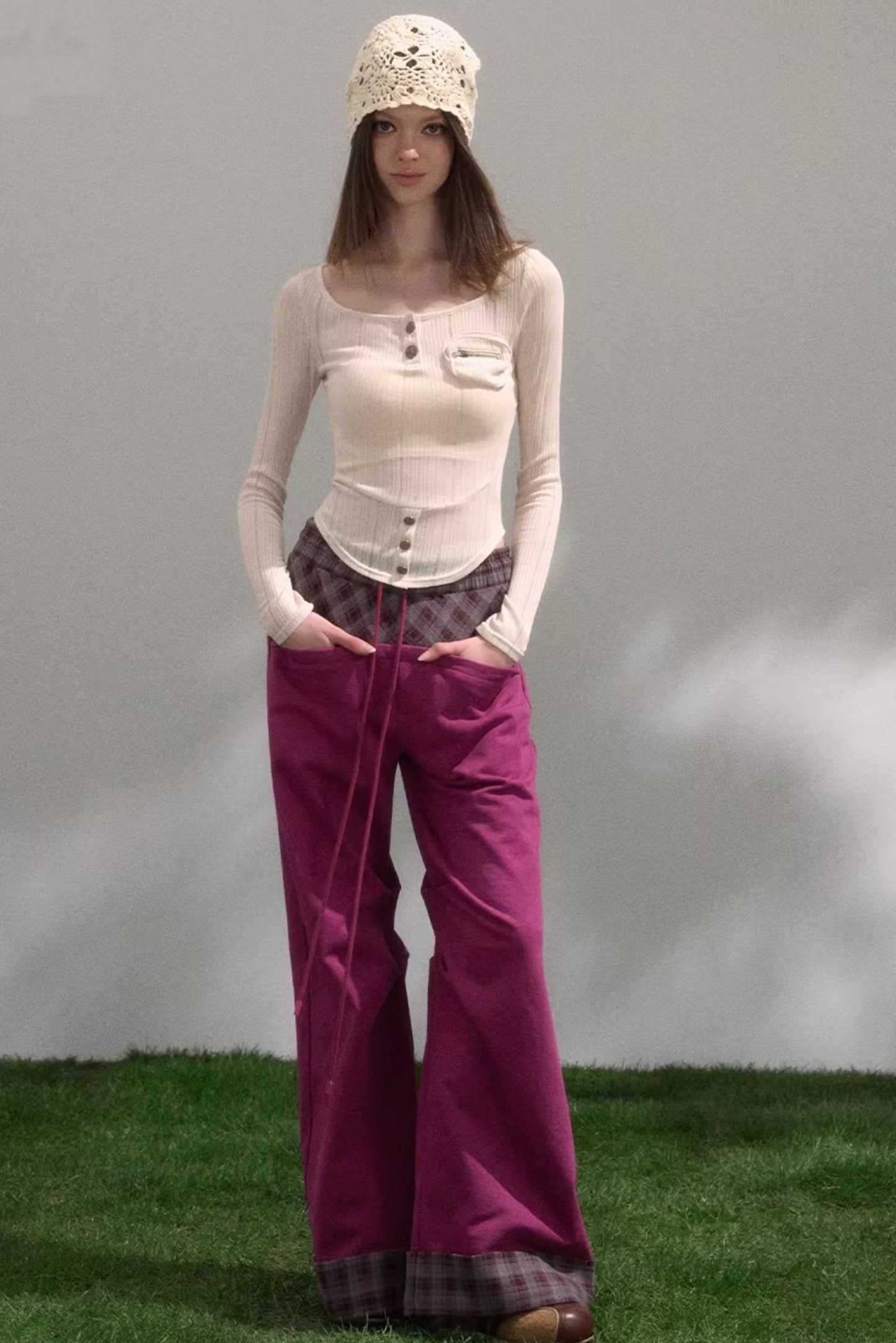 Retro Plaid Patchwork Pants