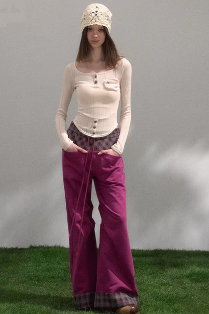 Retro Plaid Patchwork Pants