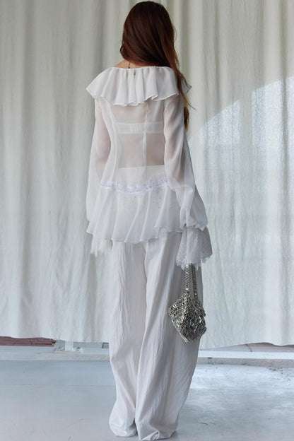 Lace Pleated Wide Leg Pants