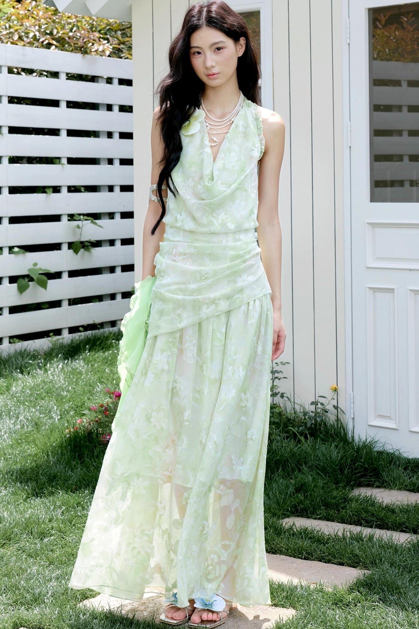 Original Green Chiffon Halterneck Dress