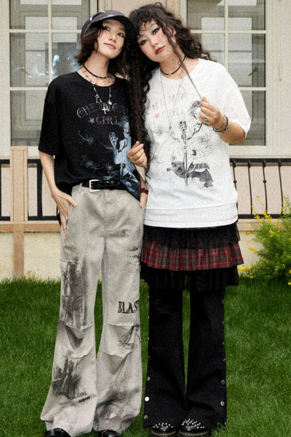 Distressed Patchwork Flared Pants