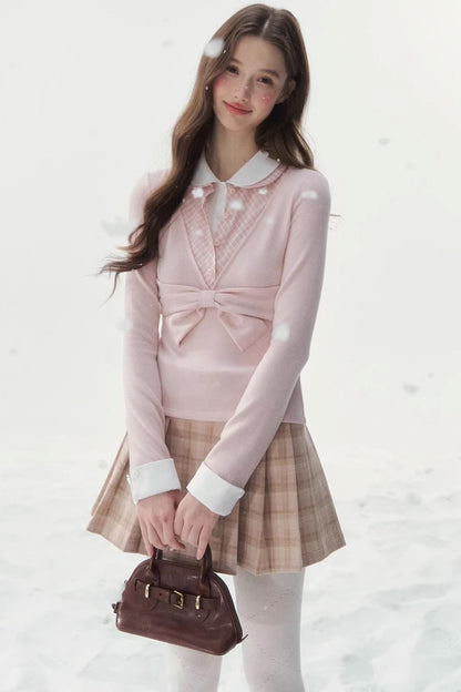 Doll Collar Faux Three-Piece Design Top