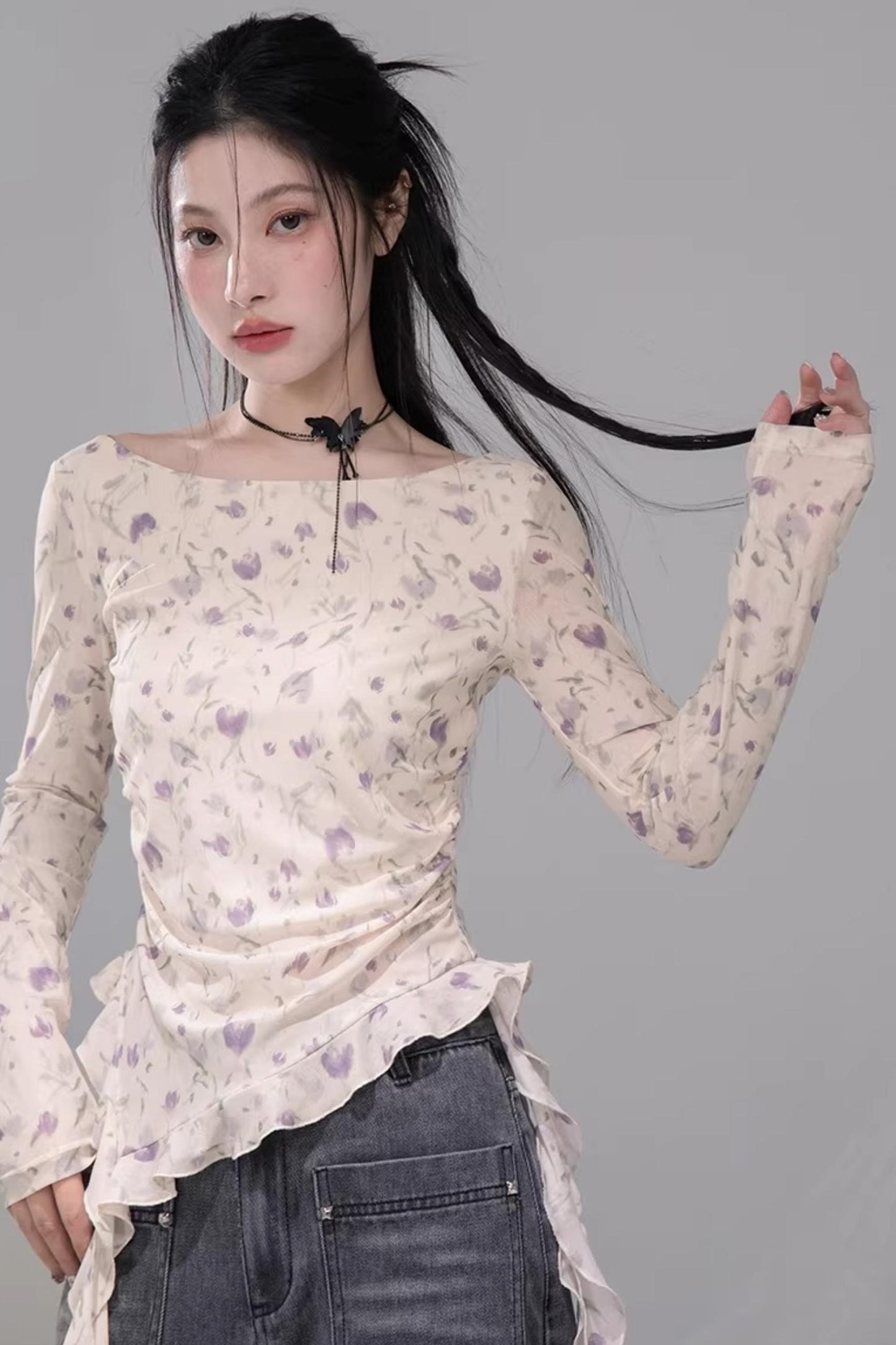 Fluttering Spring Mesh Blouse