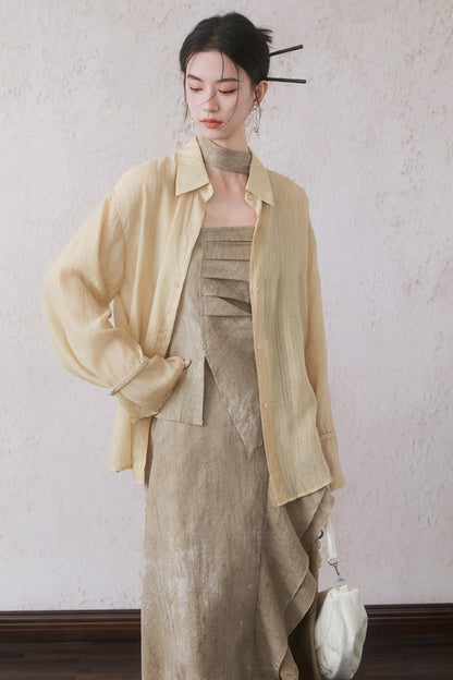 Sun-Protective Yellow Striped Shirt